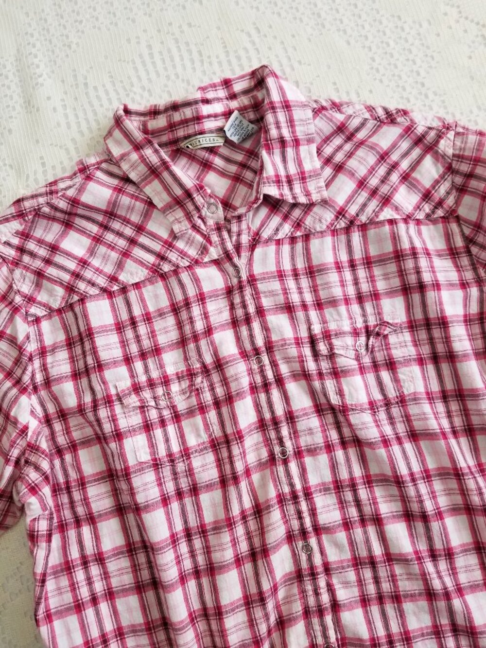 Maurices Western Snap Shirt Pink White Plaid XXL